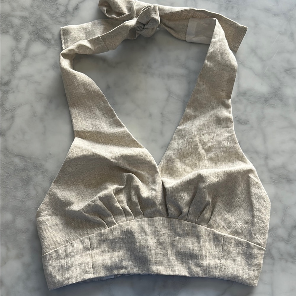 Reformation Tan Linen Halter Top